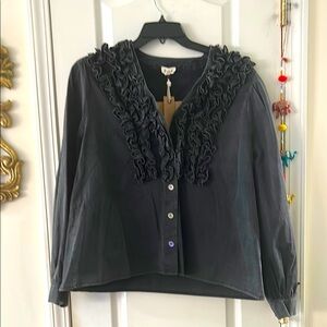 POL Black Ruffled Button Up Top
